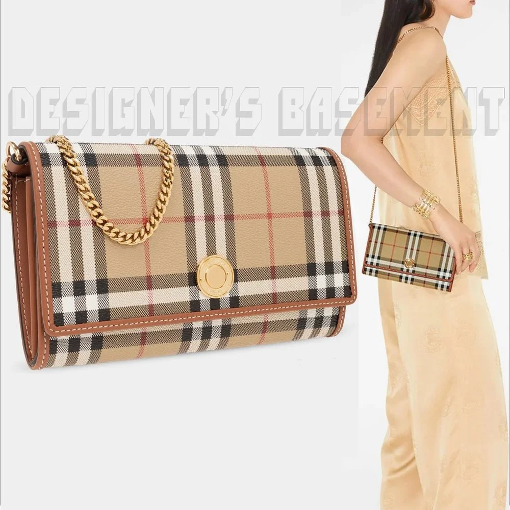 BURBERRY beige Vintage Check HANNAH Flap convertible Chain clutch Wallet Bag NWT - Picture 2 of 10